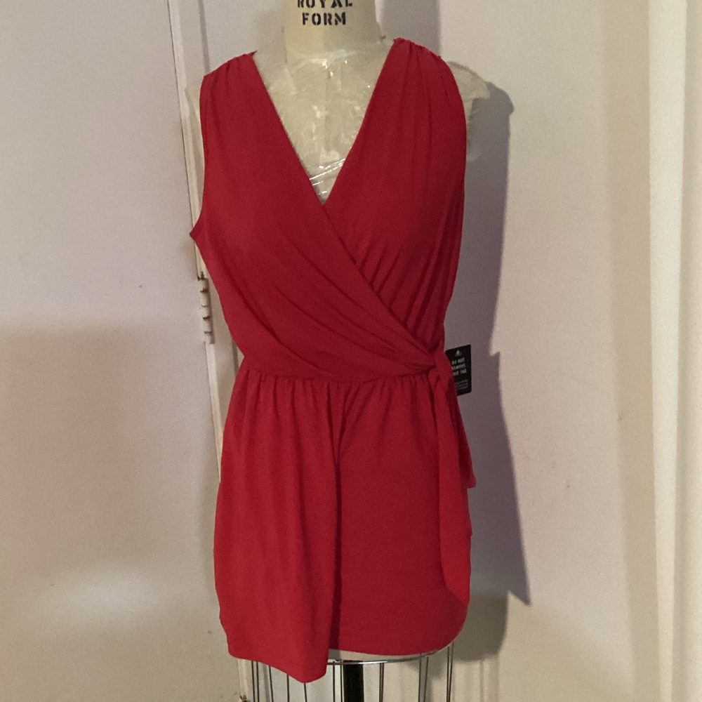 Express Vibrant Red Wrap Jumpsuit